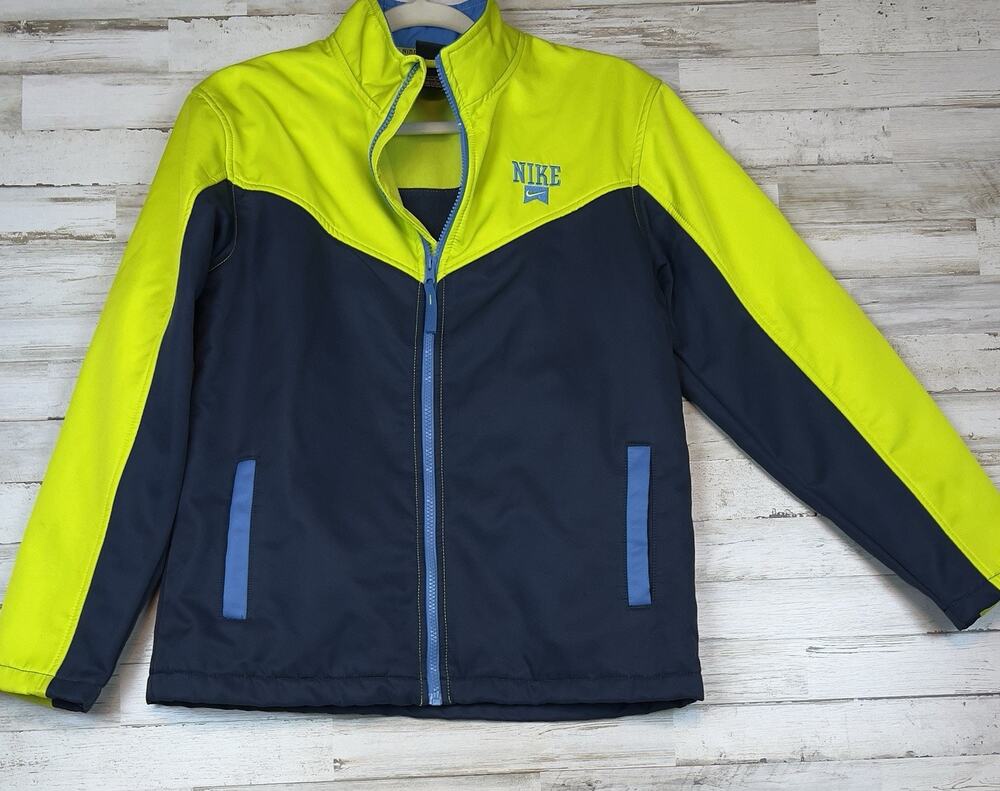 Nike Boys Jacket Windbreaker L 12-13 Neon Volt Yellow Gray Full Zip Lightweight
